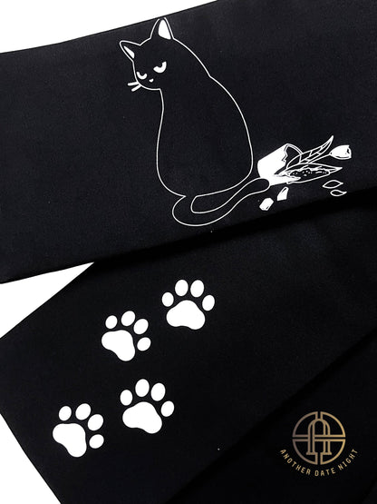 Naughty Cat Hanhaba Obi (Half-Width Obi) - Double Sided, For Yukata/Komon Kimono/Casual Kimono