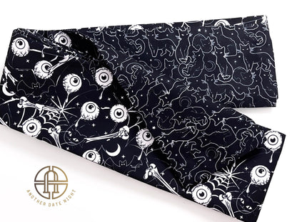 Black Cat & Eyeball Yukata Obi Belt: Double Sided Hanhaba Obi