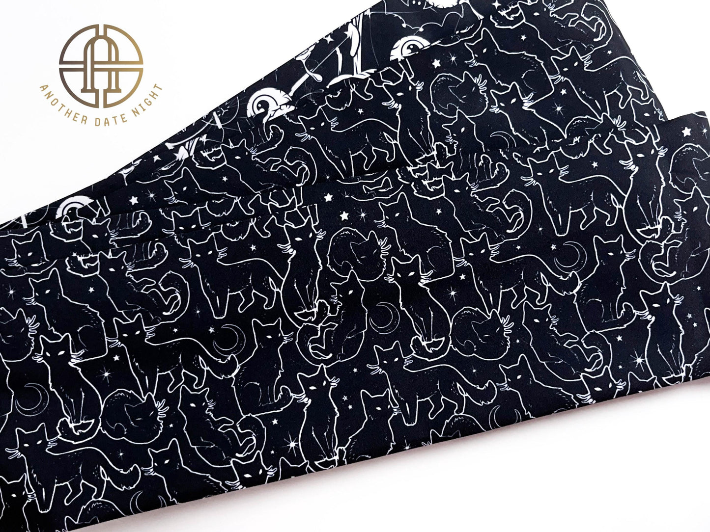Black Cat & Eyeball Yukata Obi Belt: Double Sided Hanhaba Obi