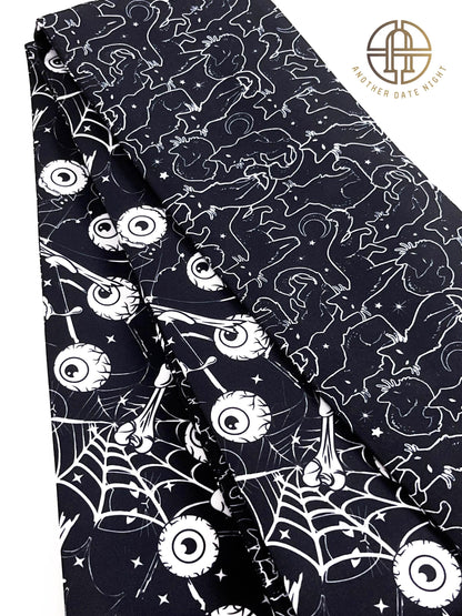 Black Cat & Eyeball Yukata Obi Belt: Double Sided Hanhaba Obi