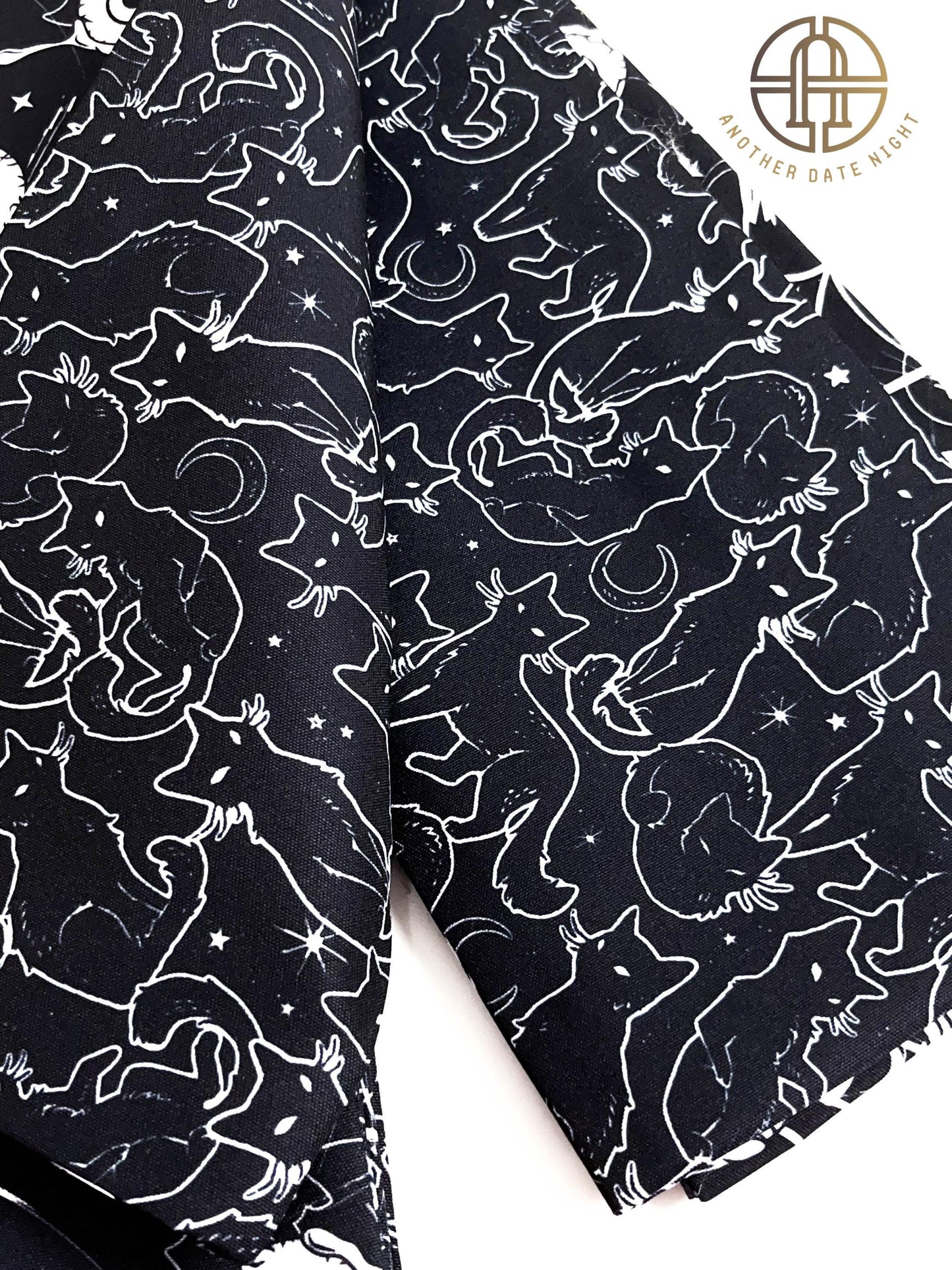 Black Cat & Eyeball Yukata Obi Belt: Double Sided Hanhaba Obi