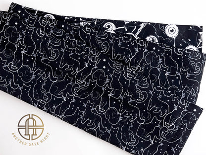 Black Cat & Eyeball Yukata Obi Belt: Double Sided Hanhaba Obi