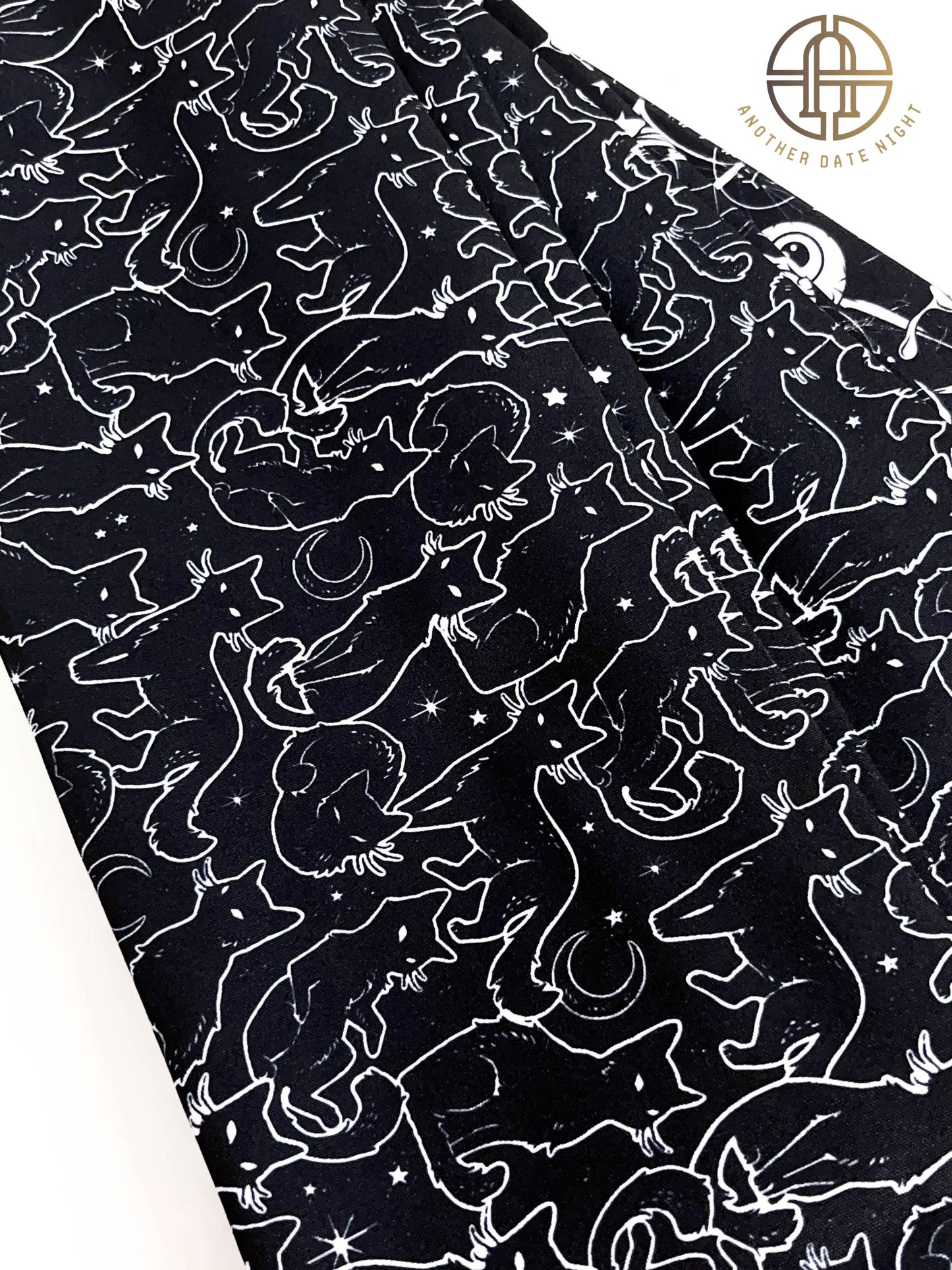 Black Cat & Eyeball Yukata Obi Belt: Double Sided Hanhaba Obi