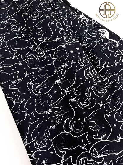 Black Cat & Eyeball Yukata Obi Belt: Double Sided Hanhaba Obi