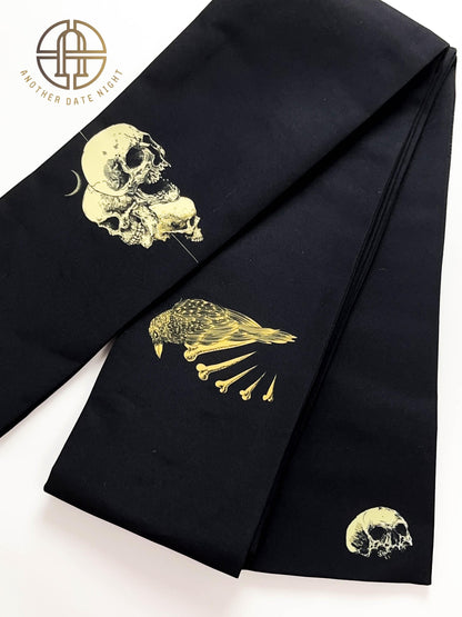 Skull Pattern Hanhaba Obi Belt+ Kuri Bird Kimono
