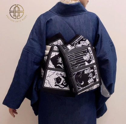 Cat Tarot Kimono/ Yukata Obi Belt: Double Sided Hanhaba Obi