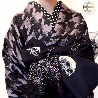 Skull Pattern Hanhaba Obi Belt+ Kuri Bird Kimono