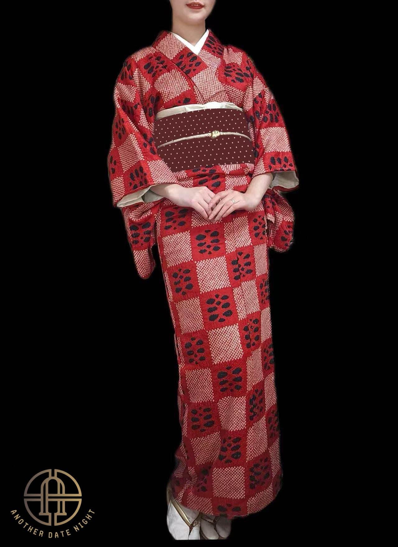 Rabbit Camellia Hanhaba Obi Belt: Purple & Wine Red, Double Sided