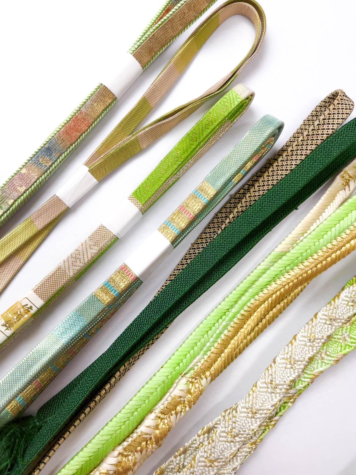 Green Silk Obijime Collection, Japanese Kimono Belt Cord, Q17