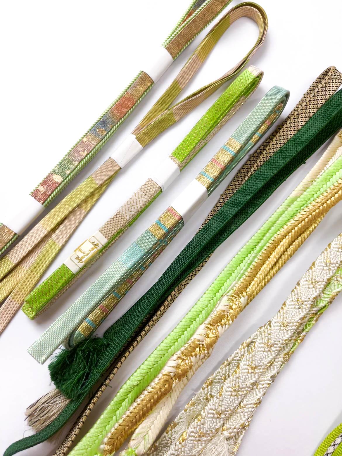Green Silk Obijime Collection, Japanese Kimono Belt Cord, Q17