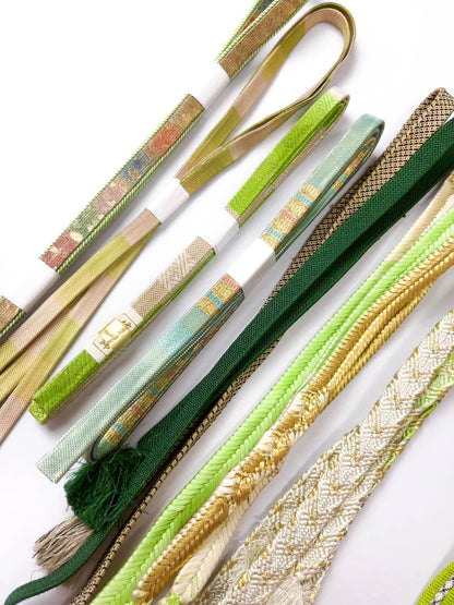 Green Silk Obijime Collection, Japanese Kimono Belt Cord, Q17