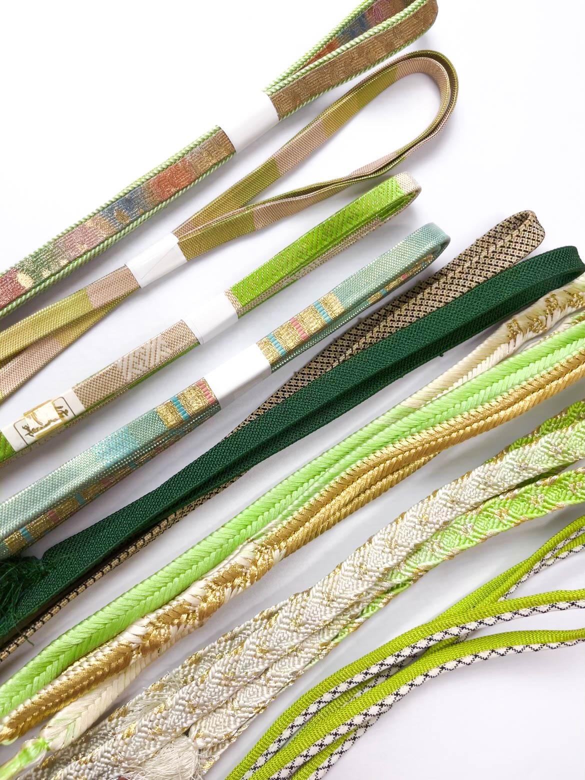 Green Silk Obijime Collection, Japanese Kimono Belt Cord, Q17