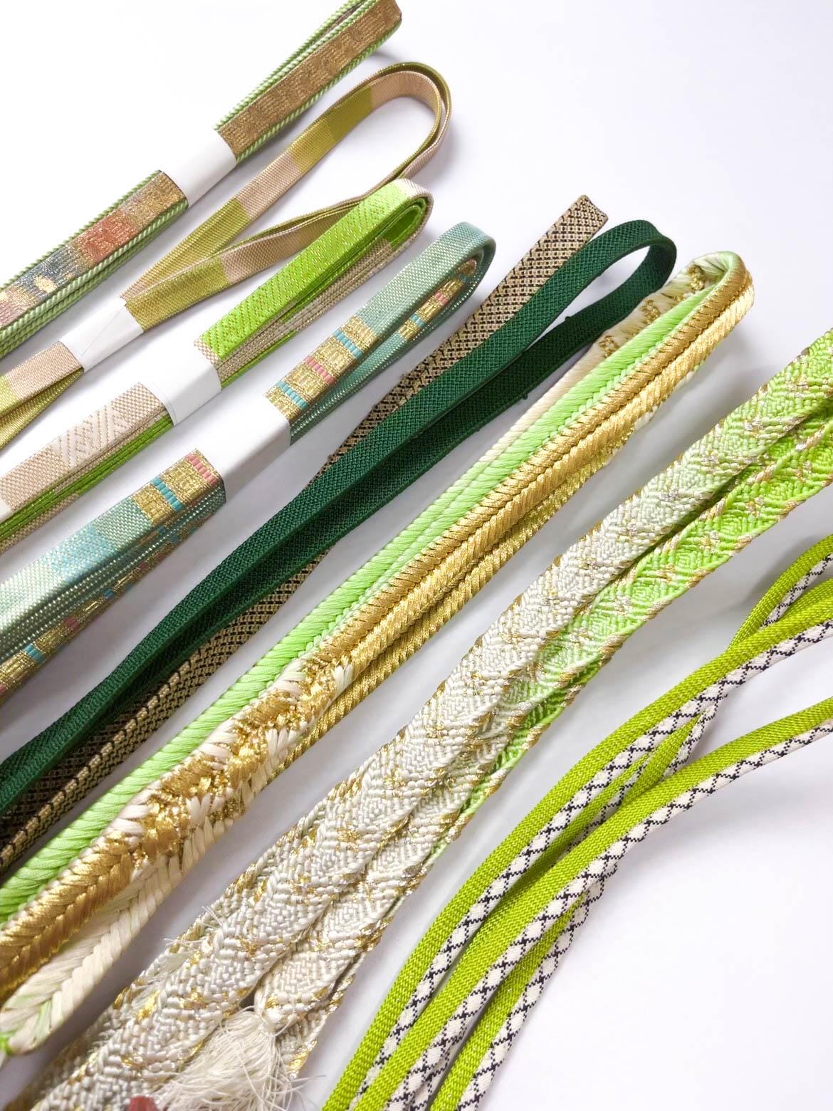 Green Silk Obijime Collection, Japanese Kimono Belt Cord, Q17