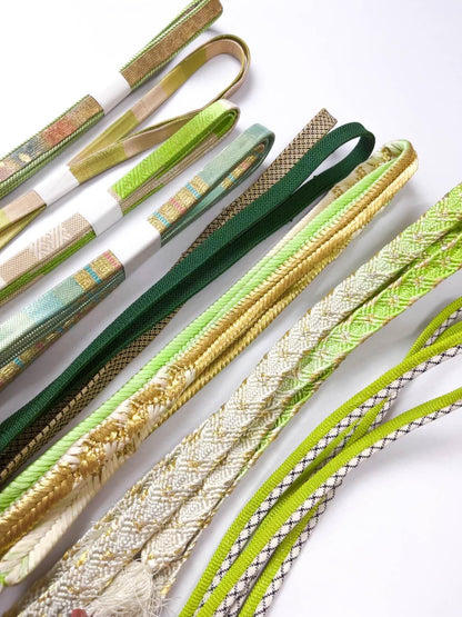 Green Silk Obijime Collection, Japanese Kimono Belt Cord, Q17