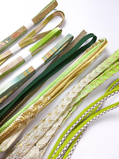 Green Silk Obijime Collection, Japanese Kimono Belt Cord, Q17