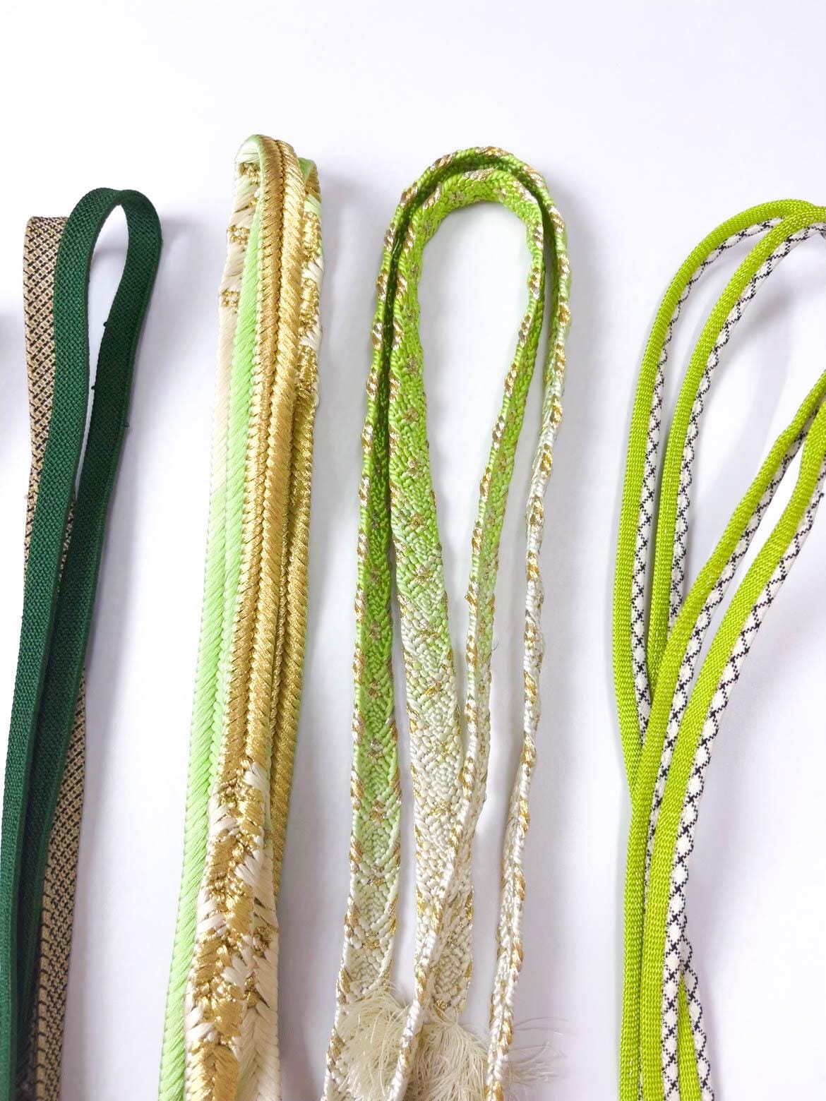 Green Silk Obijime Collection, Japanese Kimono Belt Cord, Q17