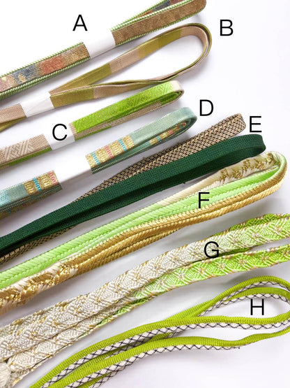Green Silk Obijime Collection, Japanese Kimono Belt Cord, Q17