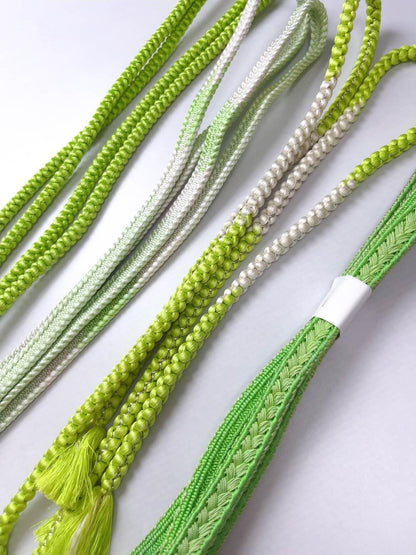 Green Silk Obijime Cord: Japanese Kimono Belt Accessory (Q16)