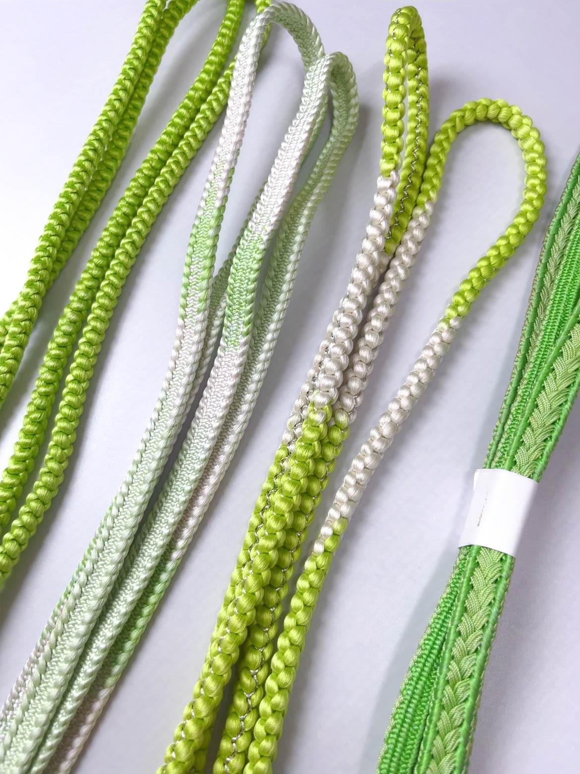 Green Silk Obijime Cord: Japanese Kimono Belt Accessory (Q16)