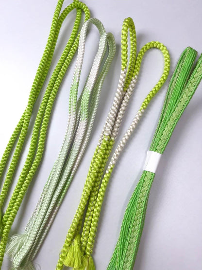 Green Silk Obijime Cord: Japanese Kimono Belt Accessory (Q16)