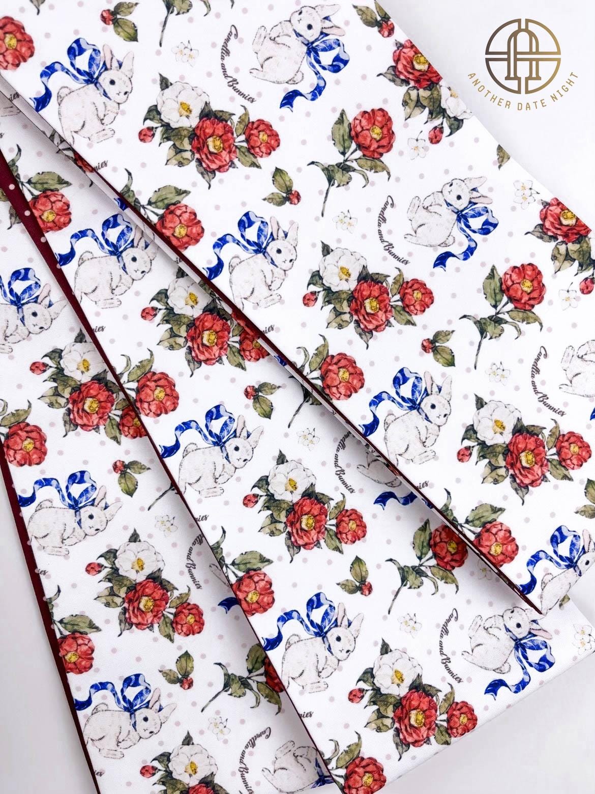 Camellia Rabbit Hanhaba Obi Belt: Red Polka Dot Kimono Sash