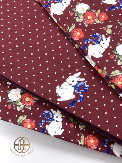 Rabbit Camellia Hanhaba Obi Belt: Purple & Wine Red, Double Sided