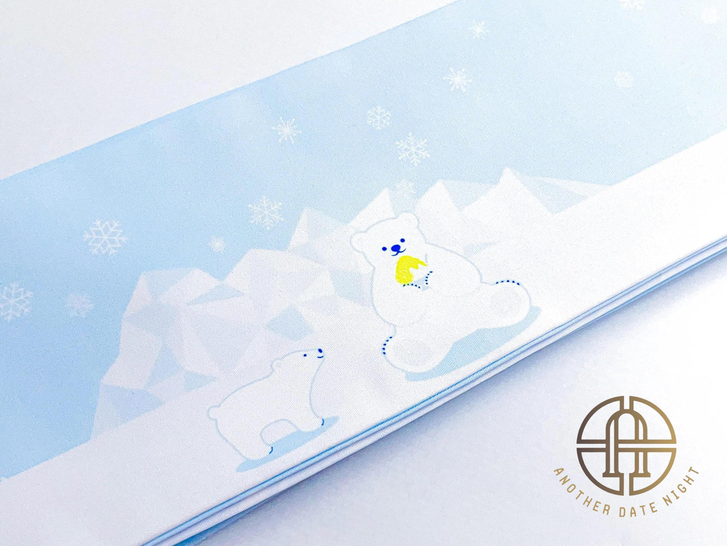 Polar Bear Kimono Obi Belt: Pastel Blue Summer Yukata Obi