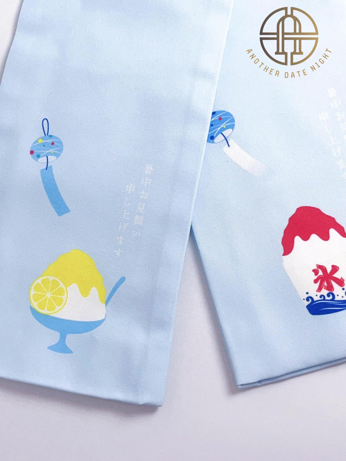 Polar Bear Kimono Obi Belt: Pastel Blue Summer Yukata Obi