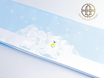 Polar Bear Kimono Obi Belt: Pastel Blue Summer Yukata Obi