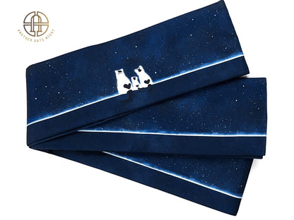 Starry Cat Hanhaba Belt: Double Sided Obi for Kimono