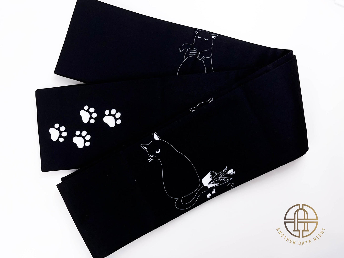 Naughty Cat Hanhaba Obi (Half-Width Obi) - Double Sided, For Yukata/Komon Kimono/Casual Kimono