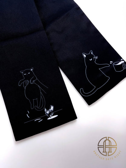 Naughty Cat Hanhaba Obi (Half-Width Obi) - Double Sided, For Yukata/Komon Kimono/Casual Kimono
