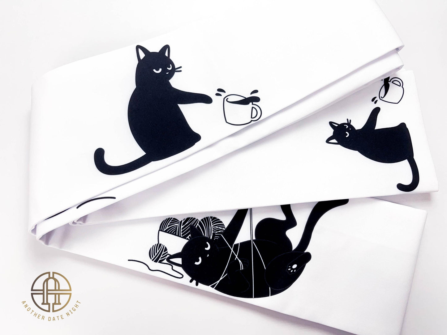 Naughty Cat Hanhaba Obi - Double Sided, For Yukata/Komon Kimono/Casual Kimono