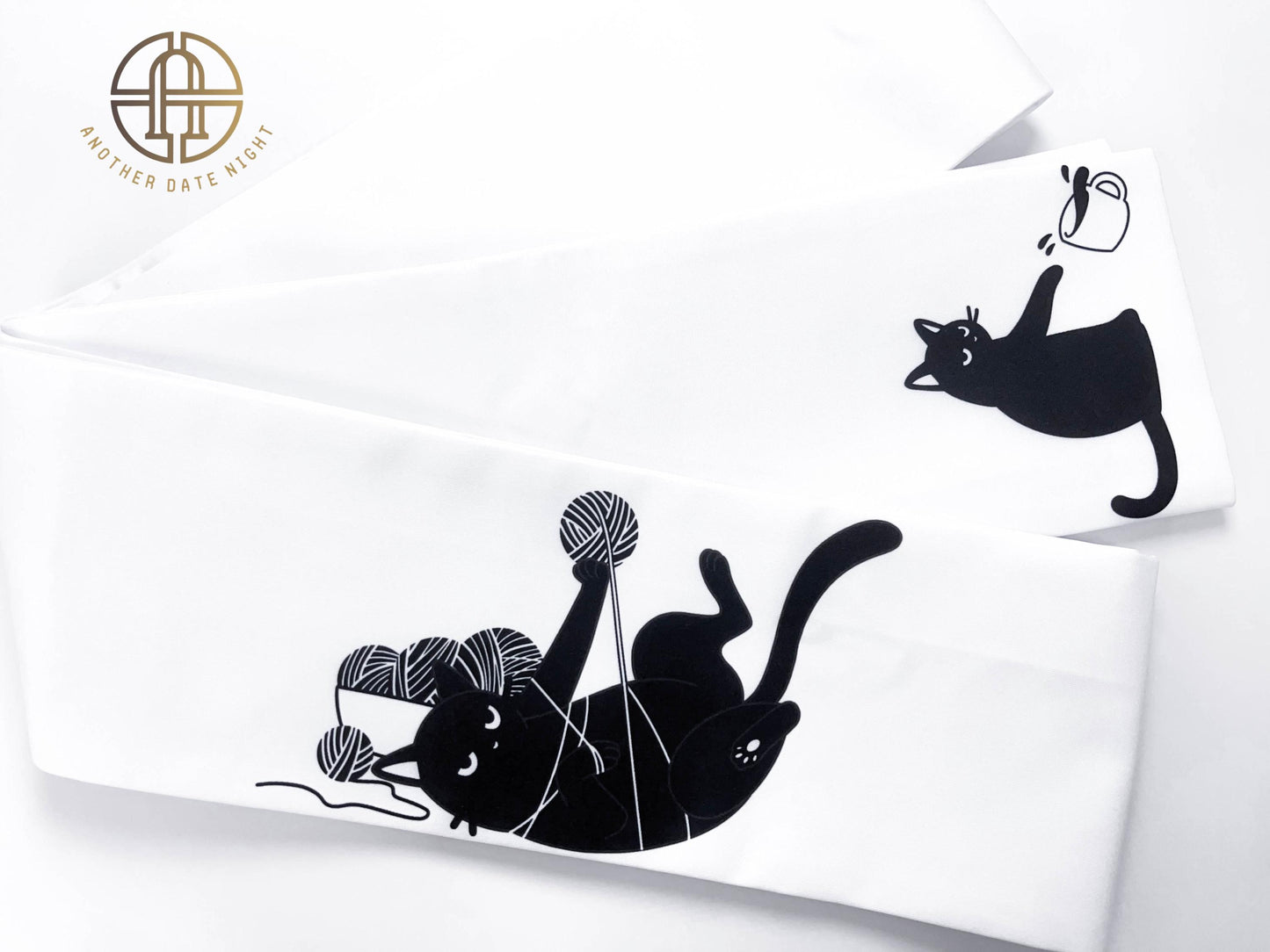 Naughty Cat Hanhaba Obi - Double Sided, For Yukata/Komon Kimono/Casual Kimono