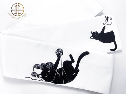 Naughty Cat Hanhaba Obi - Double Sided, For Yukata/Komon Kimono/Casual Kimono