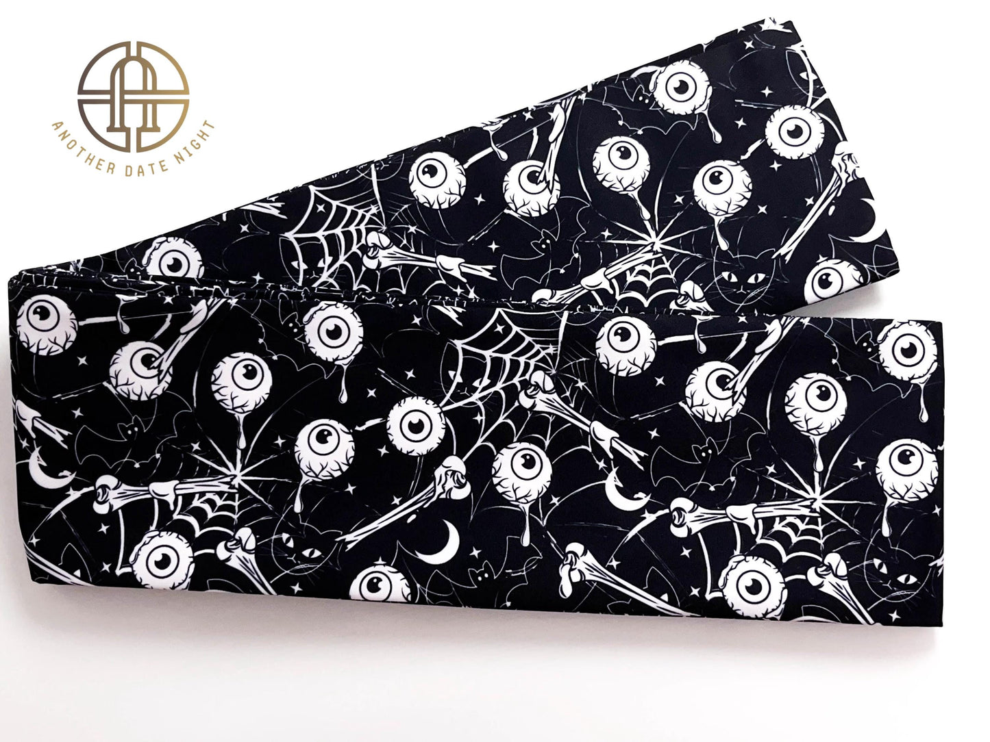 Black Cat & Eyeball Yukata Obi Belt: Double Sided Hanhaba Obi