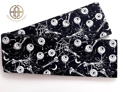 Black Cat & Eyeball Yukata Obi Belt: Double Sided Hanhaba Obi