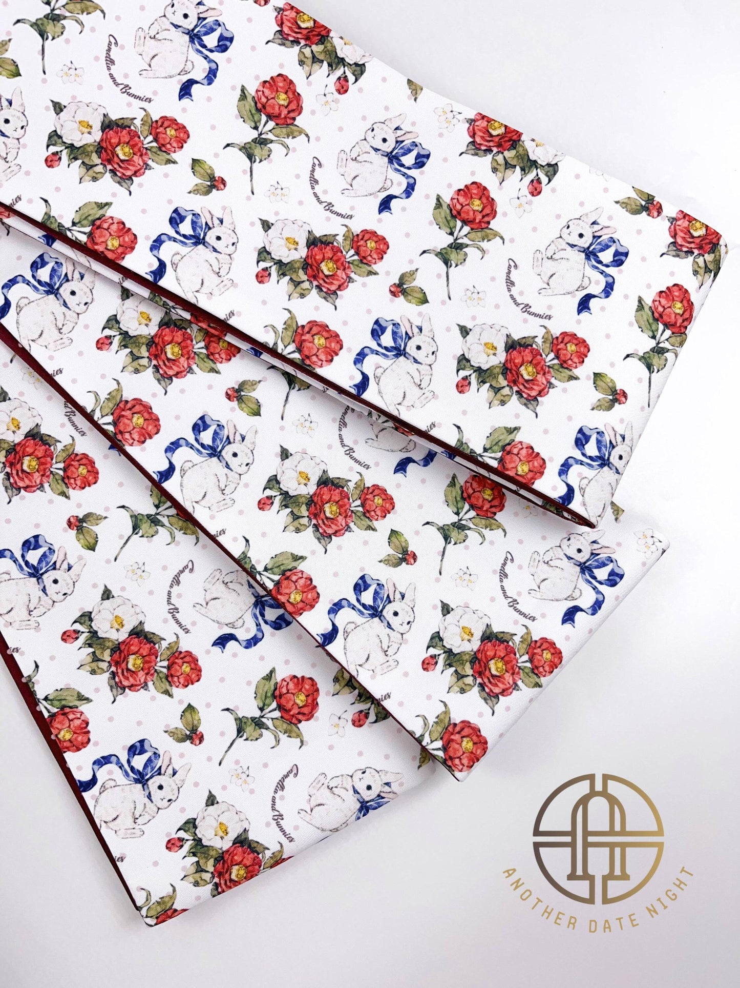 Camellia Rabbit Hanhaba Obi Belt: Red Polka Dot Kimono Sash