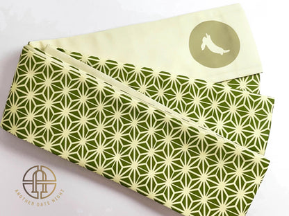 Japanese Obi Belt: Asanoha & Rabbit Pattern, Double Sided Polyester Hanhaba Obi