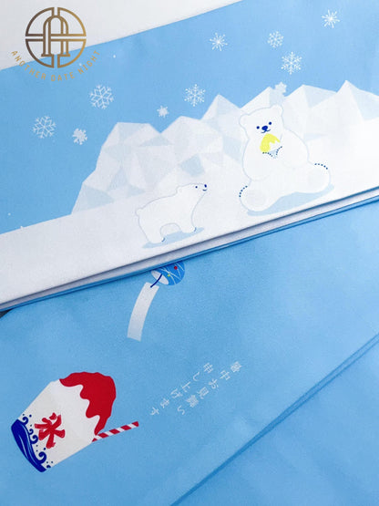 Polar Bear Kimono Obi Belt: Summer Blue Hanhaba Obi