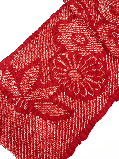 Reddish Orange Silk Obiage: Vintage Kimono Sash (RO)