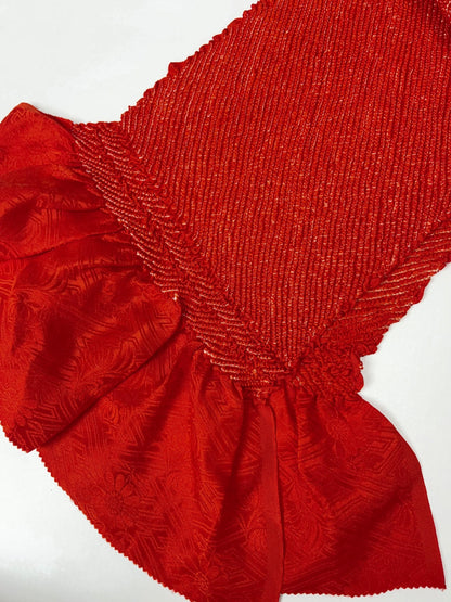 Reddish Orange Silk Obiage: Vintage Kimono Sash (RO)
