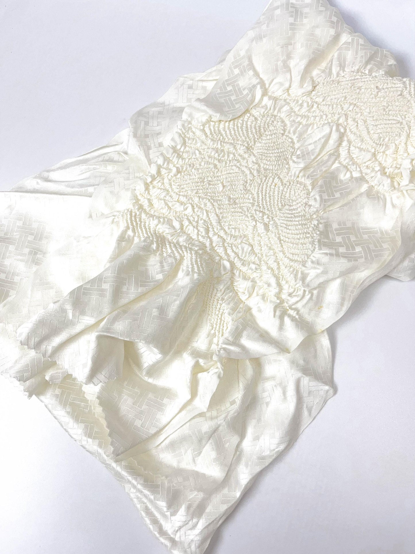 Vintage White Silk Obiage: Kimono Sash, Good Condition (W2)