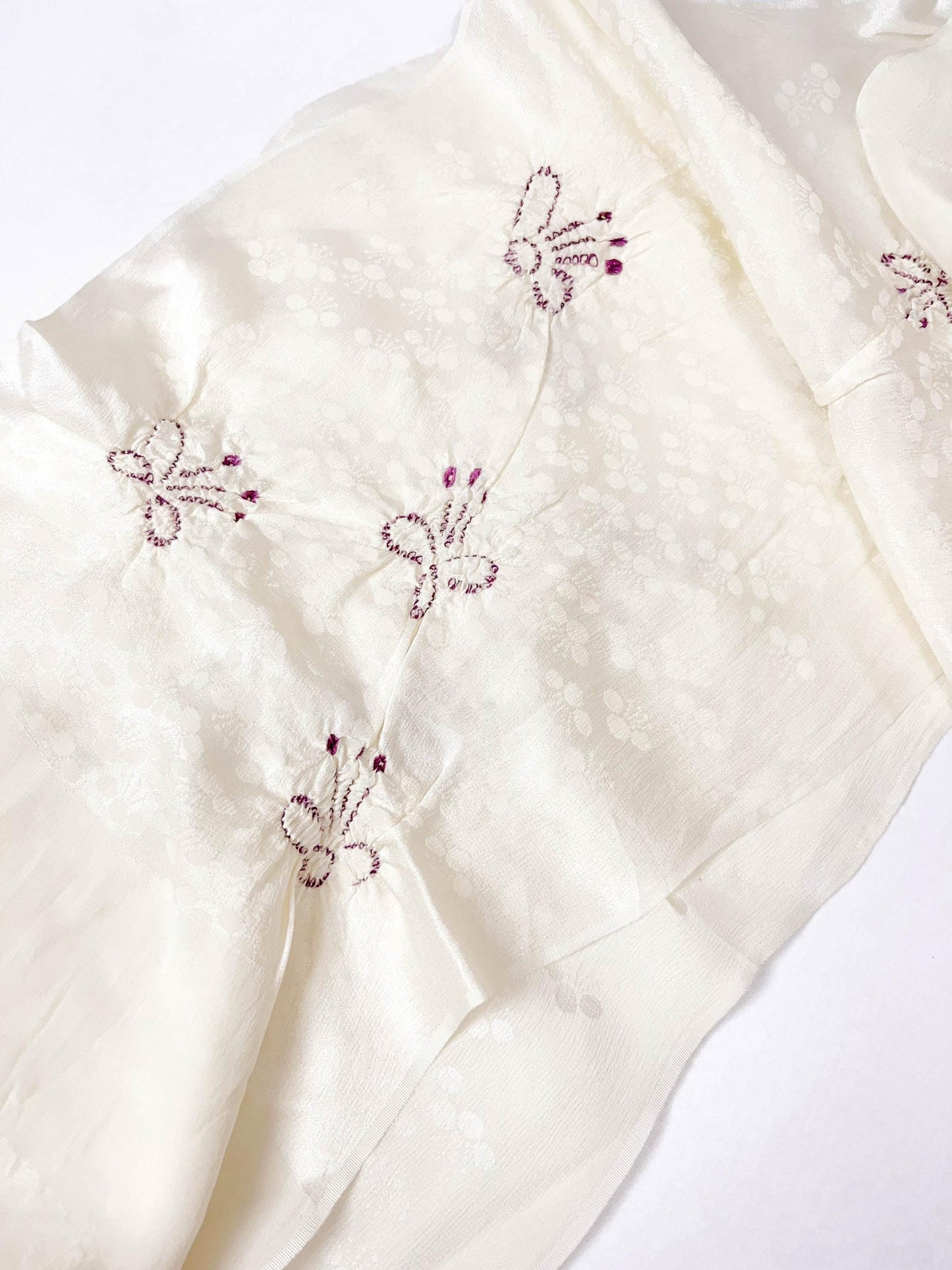 Vintage White Silk Kimono Obiage Sash - Good Condition (W3)