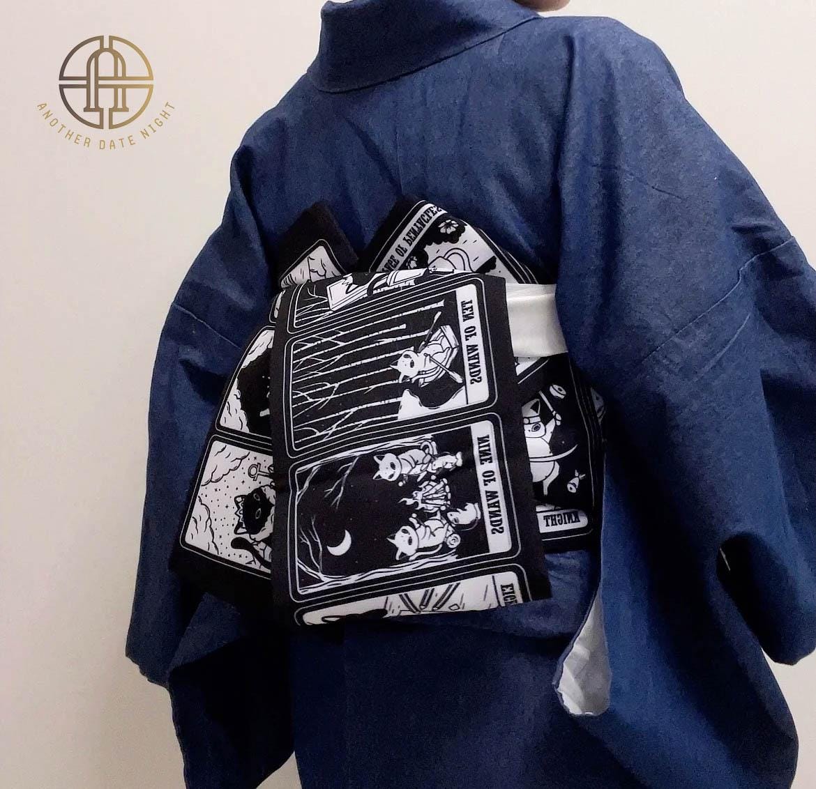 Cat Tarot Kimono/ Yukata Obi Belt: Double Sided Hanhaba Obi
