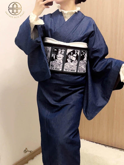 Cat Tarot Kimono/ Yukata Obi Belt: Double Sided Hanhaba Obi