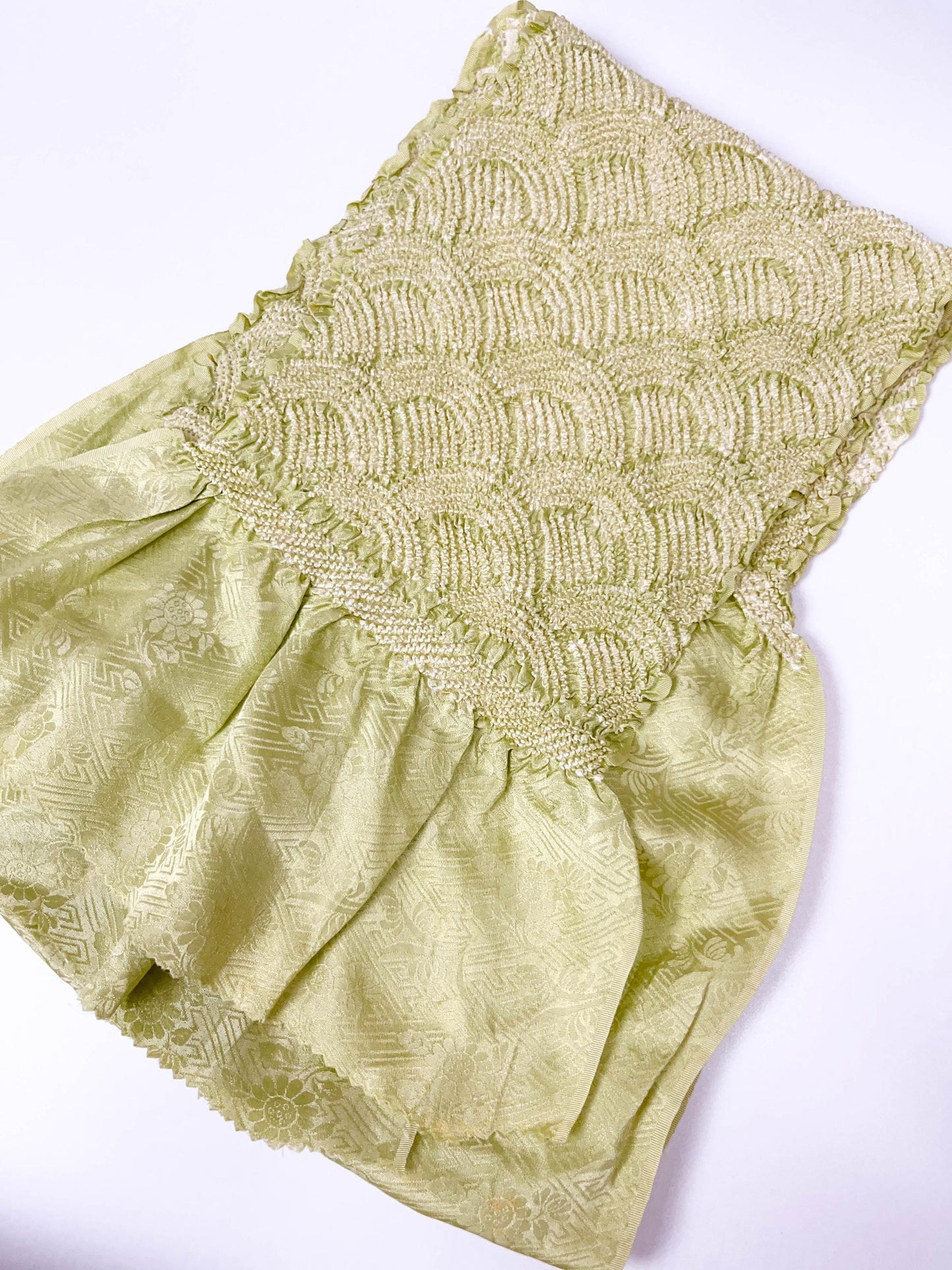 Green Silk Kimono Obiage Sash - Vintage Japanese Belt (20B)