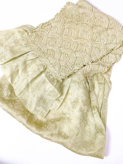 Green Silk Kimono Obiage Sash - Vintage Japanese Belt (20B)