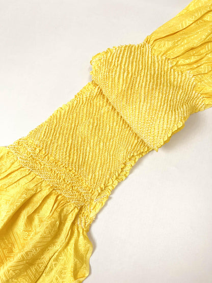 Vintage Yellow Silk Obiage: Kimono Sash, Good Condition