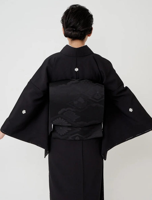 Vintage Black Silk Obi Belt - Kimono Style